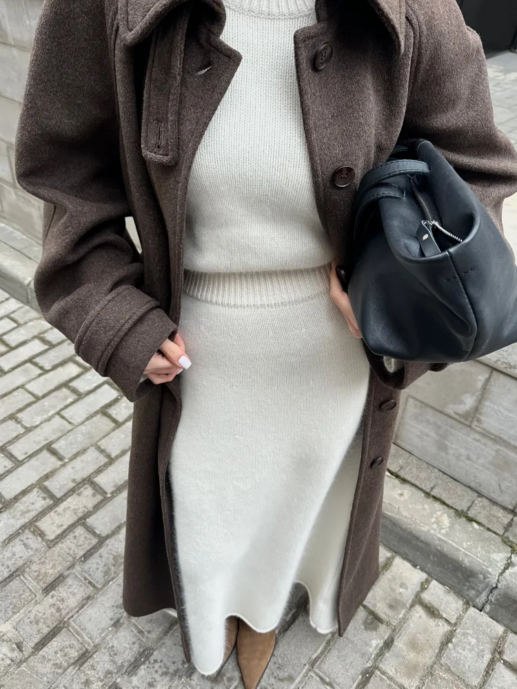 

Vintage Solid Slim Women Woolen Long Overcoat Stand Collar Full Sleeve Single Breasted Coats New Fashion Autumn Winter Outerwear