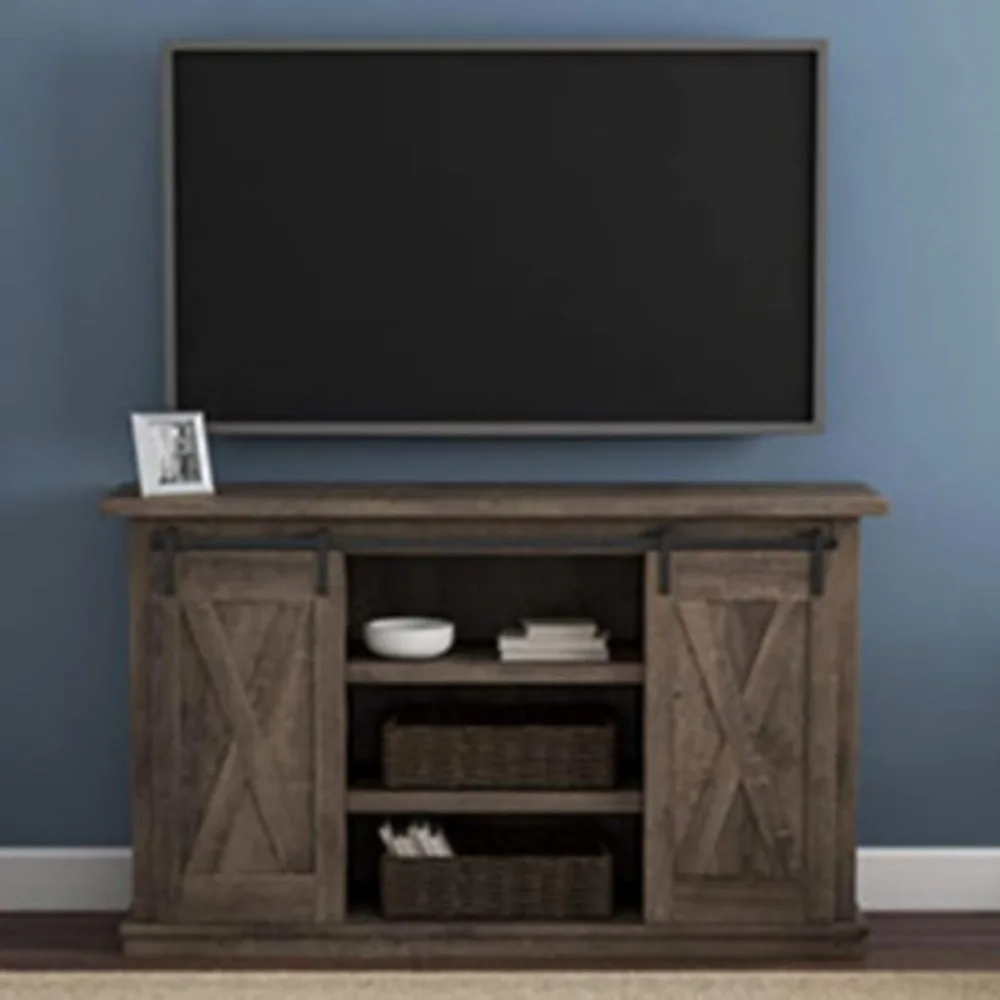 

Arlenbry Farmhouse TV Stand, Fits TVs up to 52" with Sliding Barn Doors, Weathered Oak Gray，15 D x 54 W x 32 H inches