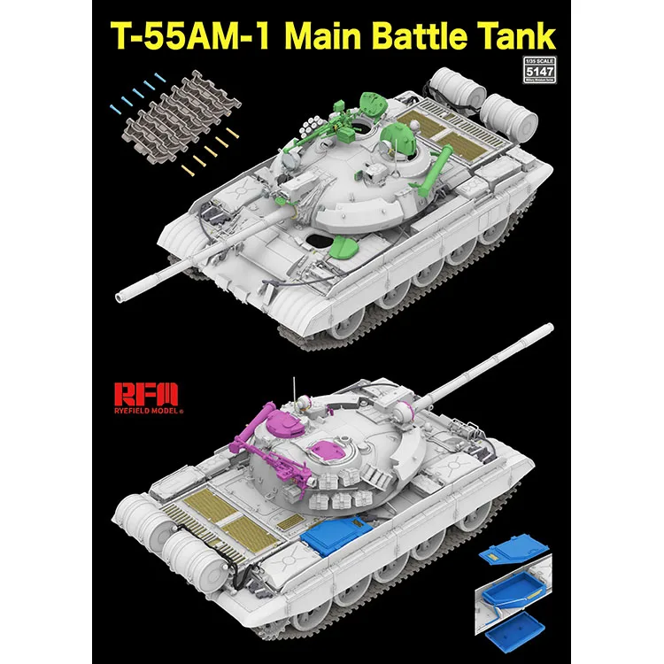 رايفيلد نموذج RFM RM-5147 1/35 T-55AM-1 دبابة المعركة الرئيسية-التعليق النشط والمسار، مجموعة نماذج المقياس