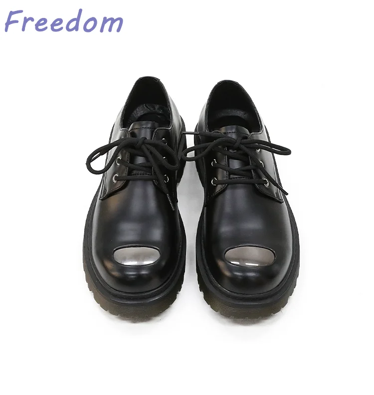 New leather shoes low-cut thick sole double iron toe steel toe shoes men's and women's derby shoes trendy