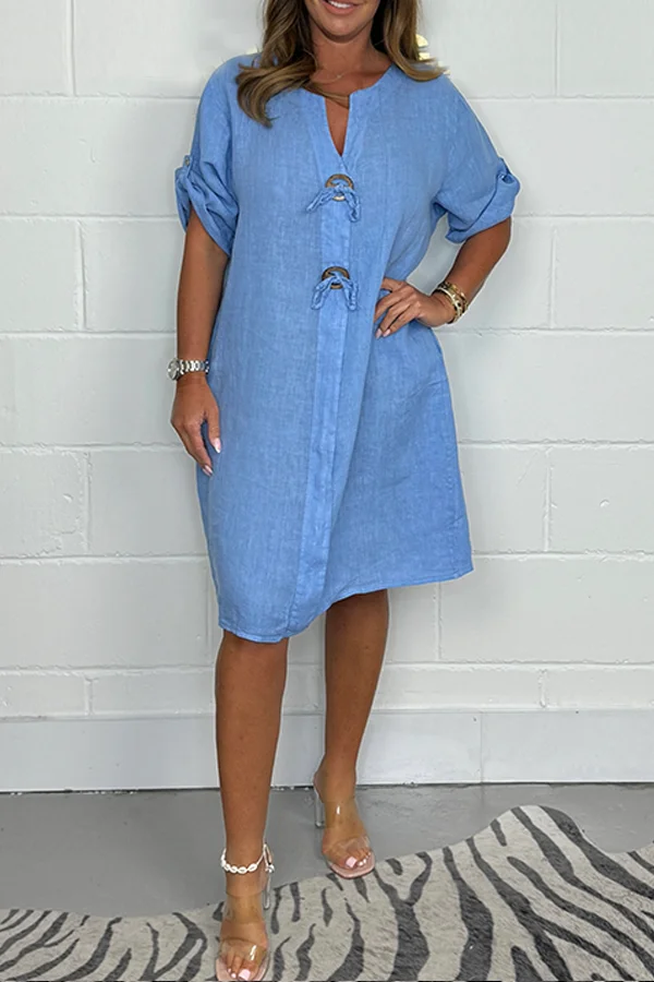 Women\'s Button-up Tunic Dress 2024 New Cotton Linen Button Loose Fit Dress