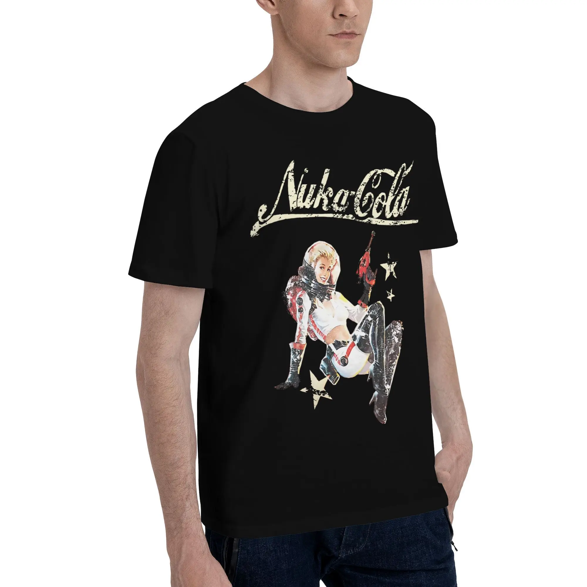 New 2025 yaer  Astronaut   themed Character Holding a Nuka   Cola Bottle, with Brand Name Fi Vibe  t shirt men sleeve shirt