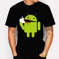 Summer printed T-shirt Android eat apple logo mobile T-Shirt Funny fashion cotton short sleeve men's top