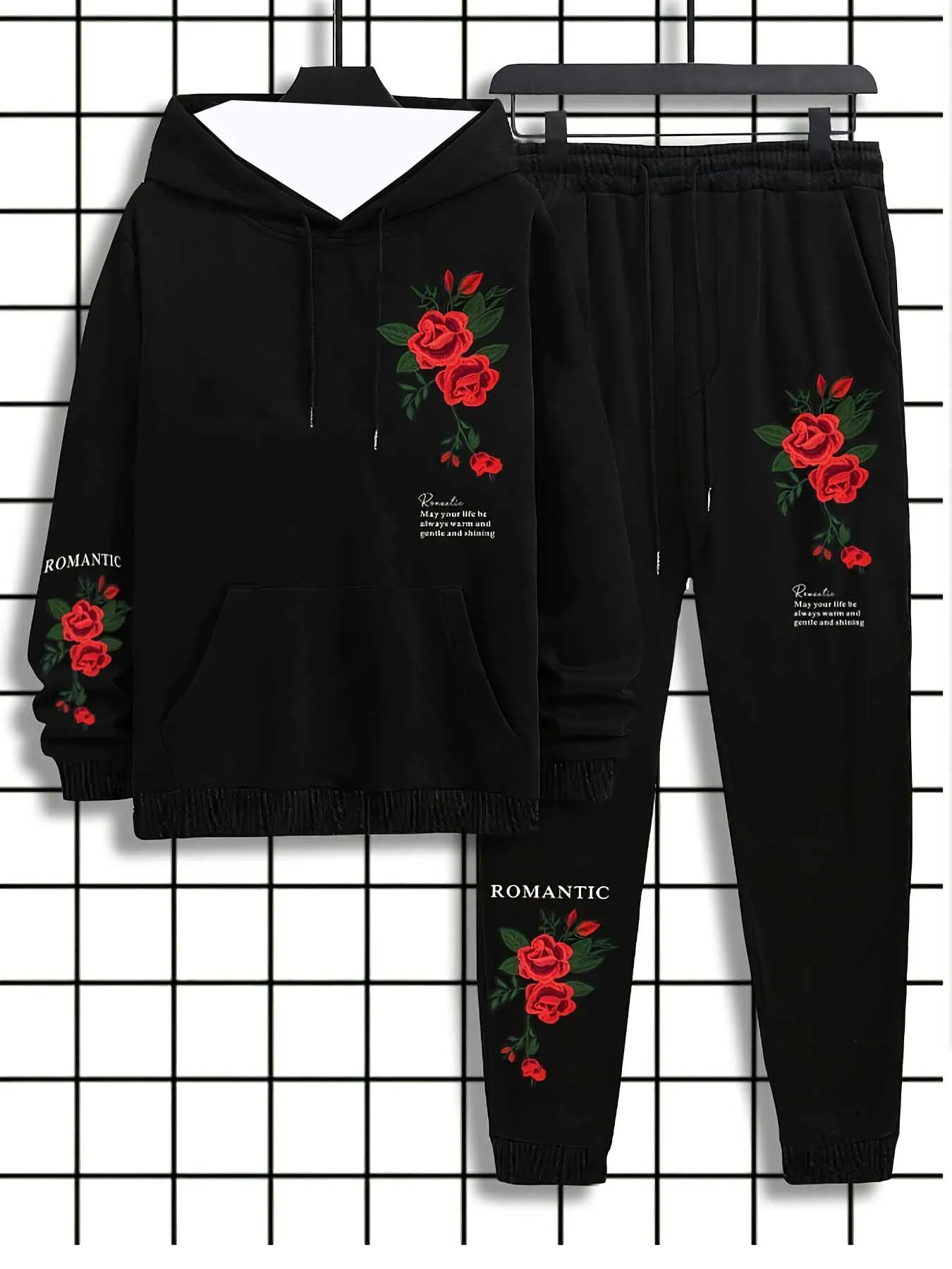 

2025 Autumn and Winter New Y2K Sports Set Hoodie Rose 3D Printed Men's Fashion Oversized Daily Comfortable Street Two Piece Set