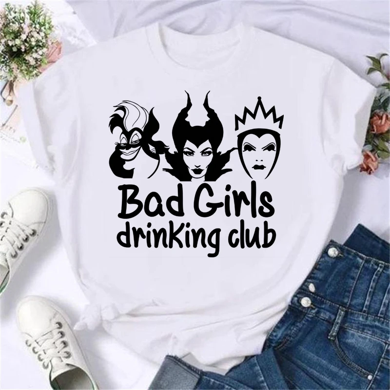 New Spoof Villains Princess Print Women Tshirt Summer Harajuku Short Sleeve White T Shirts Cartoon Villain Disney Female T Shirt