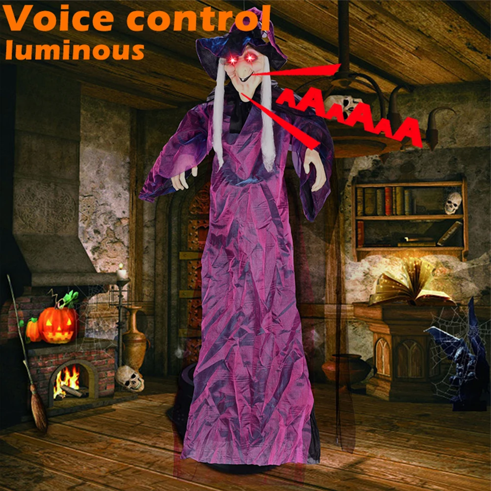 Halloween Decoration Voice Control Witch with LED Eyes Large Hanging Ghost Luminous Soundmaking Bar Ghost House Horror Decor