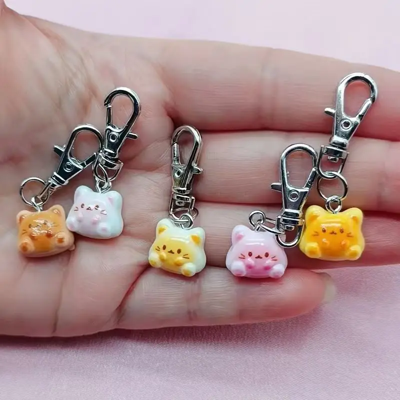5pcs resin cat head keychain, suitable for bag and phone accessories