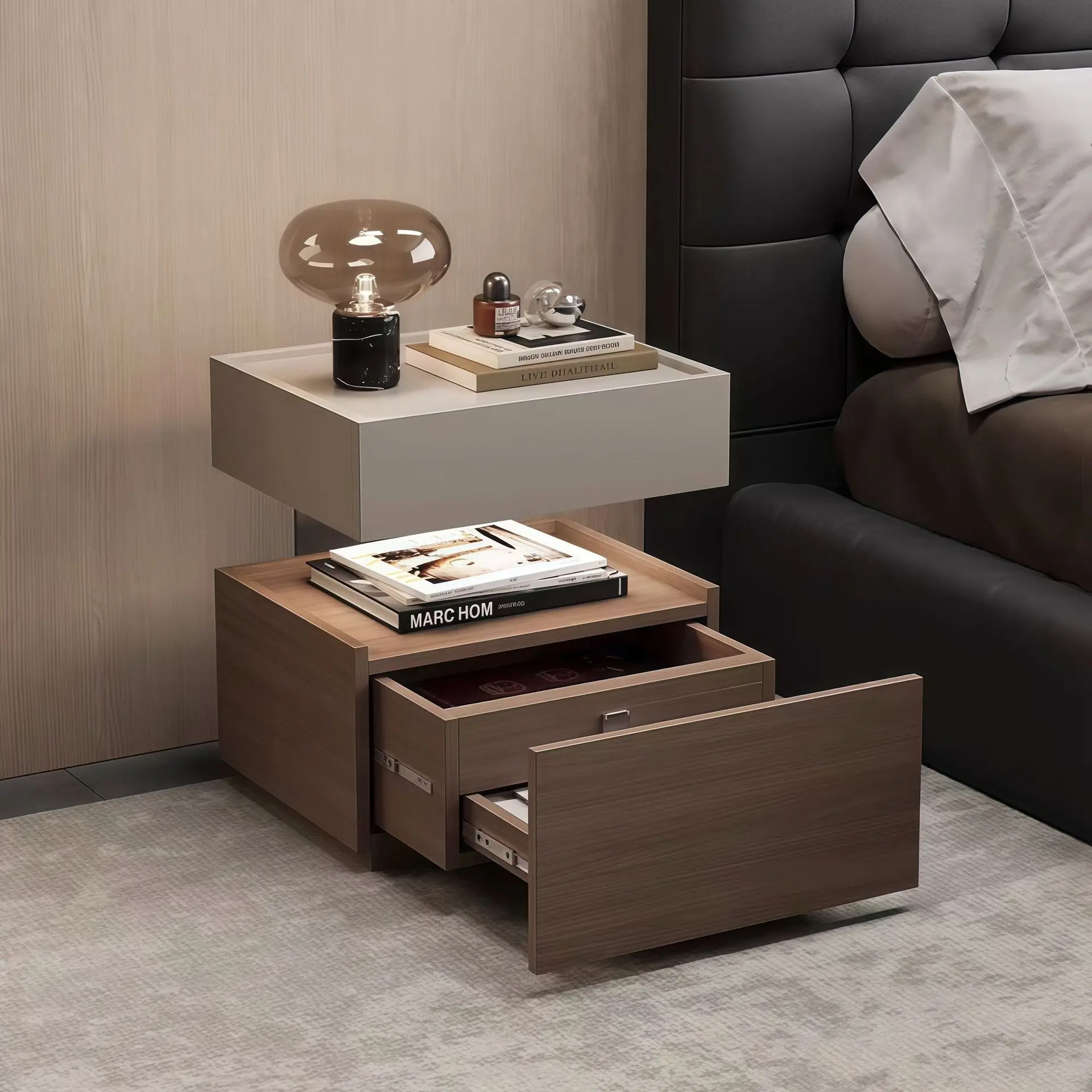Bedside table Integrated suspended bedside table Master bedroom Locker