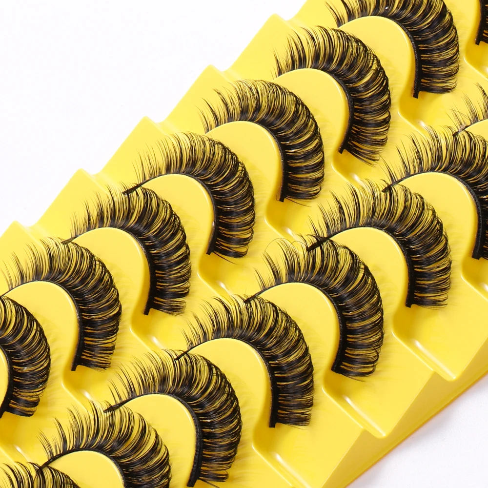 10 Pairs DD curl Russian Strips Lashes Faux Mink Lashes 3D Mink Lashes Fox Eyes Natural False Lashes Eyelashes Extension