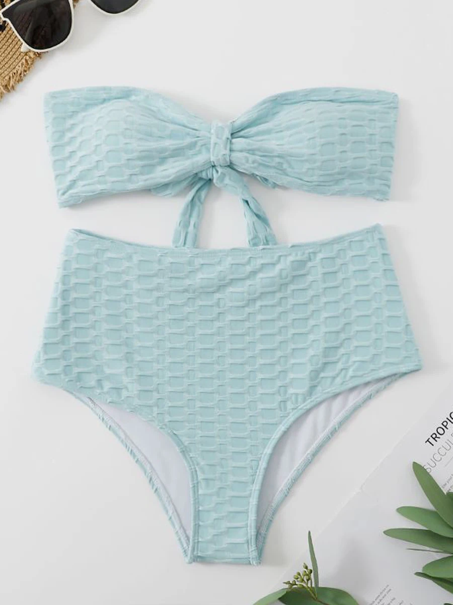 الصلبة عقدة الجبهة العصابة البيكينيات المرأة مثير عالية الخصر ملابس السباحة مبطن الإناث التعادل الخلفي ثوب السباحة ملابس السباحة #2