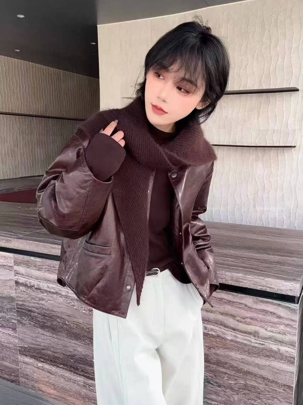 

Ning 2025 New Sle Women's Leather Jaet Genuine eepskin Long Sve Zipper Closure Luxury Feel Small Size Friendly