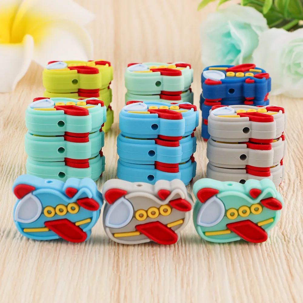 Kovict 5/10Pcs Silicone Beads Car Airplane Rainbow Rocket Food Grade For Jewelry Making DIY Pacifier Chain Accessories