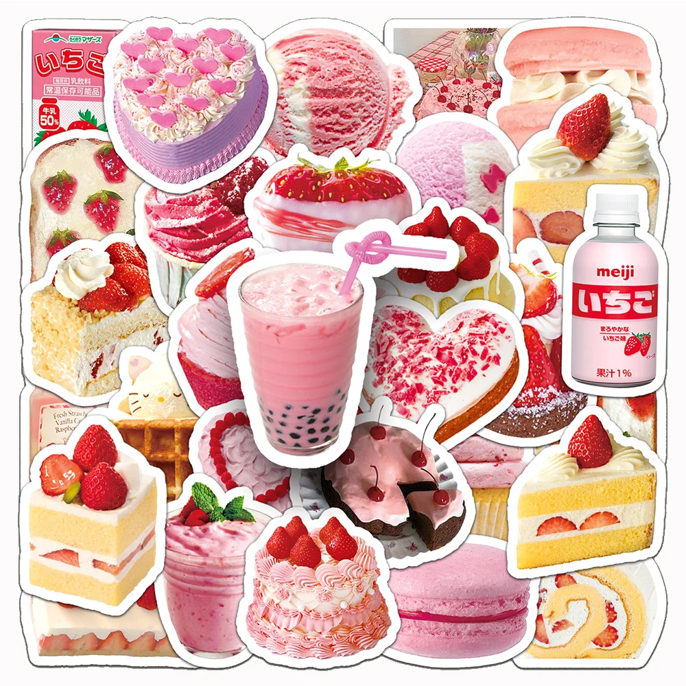 10/30/50pcs Cute Pink Dessert Cartoon Graffiti Stickers Kawaii Decal Kids Toy Laptop Phone Notebook Suitcase Decoration Sticker