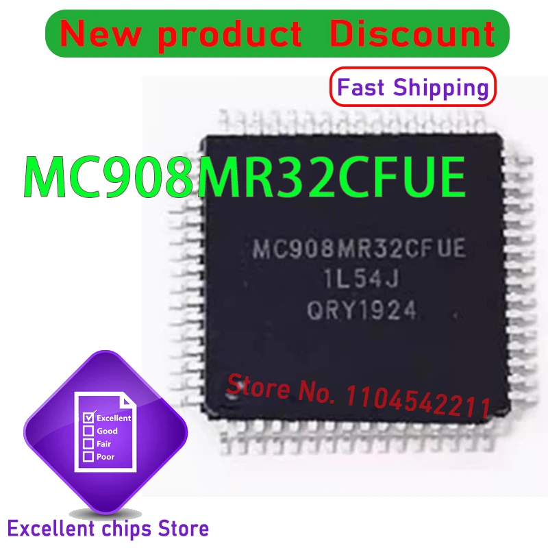 100% New MC908MR32CFUE MC68HC908MR32CFU M68HC08 (2-5piece) MC908MR32 MC908 QFP-64 Chipset