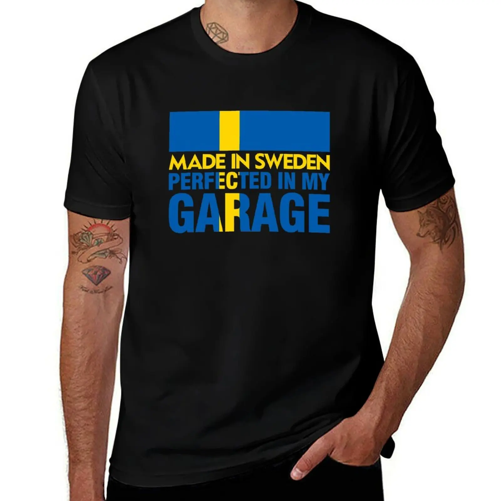 

Made In Sweden PERFECTED IN MY GARAGE T-Shirt cotton tshirt 100% man t shirt cotton high quality T-Shirt