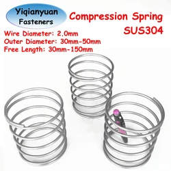 Yiqianyuan Wire Diameter 2mm SUS304 Stainlless Steel Large Diameter Soft Compression Spring OD 30mm~50mm Free Length 30mm~150mm