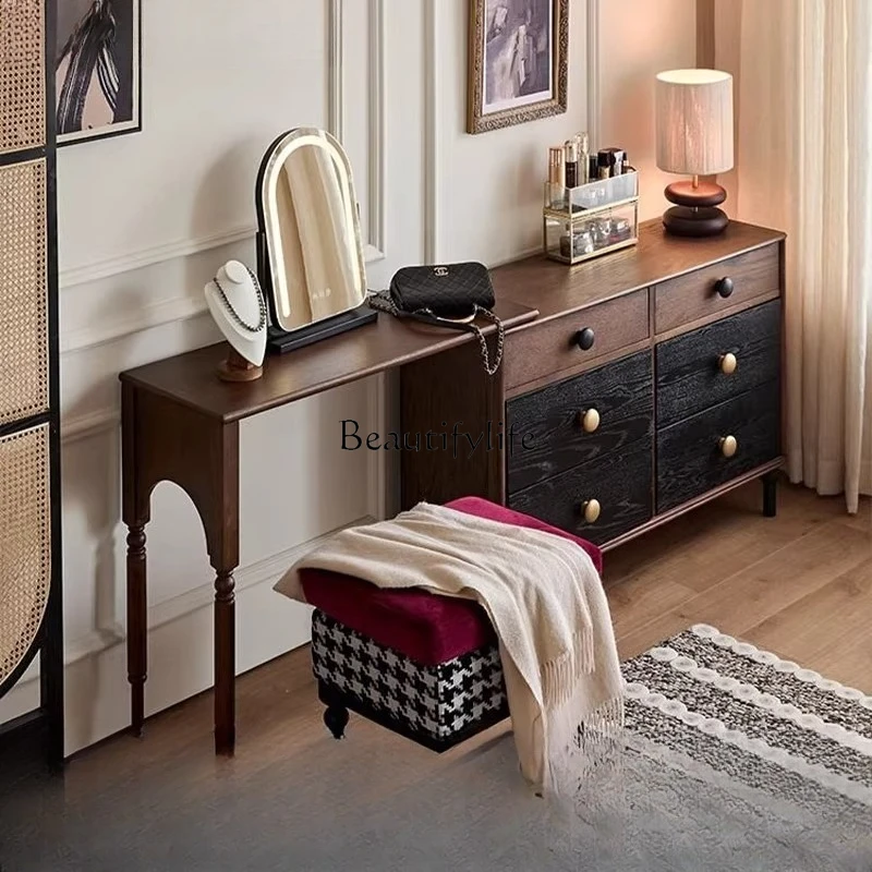 

French retro solid wood dressing table retractable American light luxury dressing table