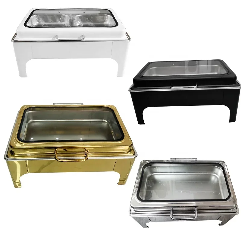 Wedding Event Catering Buffet Hot Pot Rectangle Hot Pot Large Glass Buffet Set Food Heater White Hot Pot