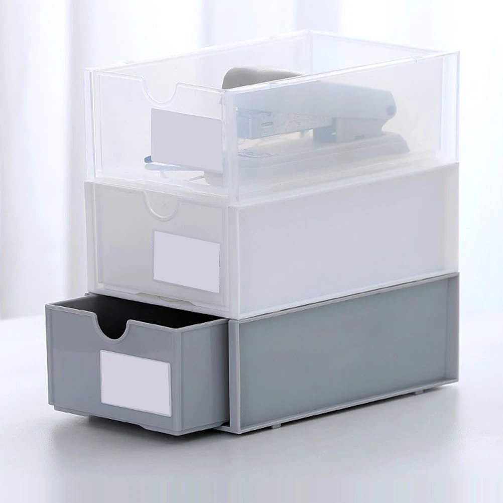 

2 Pcs Storage Drawer Box Stackable Case Desktop Container White Plastic Units with Drawers Small Boxes Lids Organizer