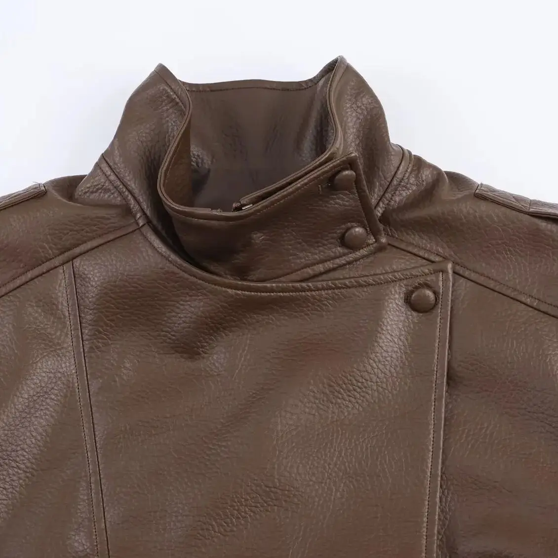 DiYiG WOMAN 2025 خريف موضة جديدة سترة جلدية فو ريترو كم طويل كل مباراة سستة معطف ملابس خارجية Mujer