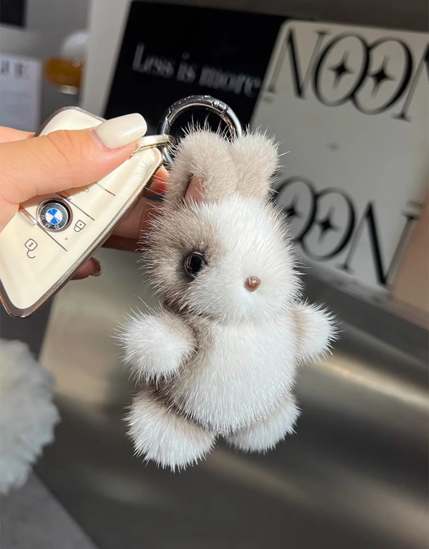Cute Rabbit Real Mink Fur Key Chains Plush Bunny Toy Girls