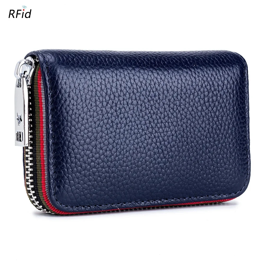 Genuine Leather Zipper Rfid Card Wallet Mil-Color Option Cardholder Coin Purse Coin Bag for Women