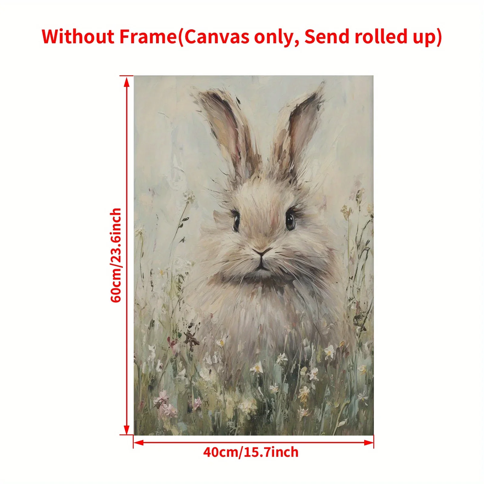 1pc Vintage Easter Bunny Canvas Art Print - Charming Frameless Wall Decor with Floral Background, Ideal for Bedroom, Office,