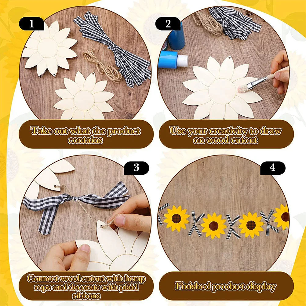

1Set Wood Sunflower Cutouts Unfinished Wooden Slices DIY Painting Craft Accessories Party Decor Wood Sunflower Cutout
