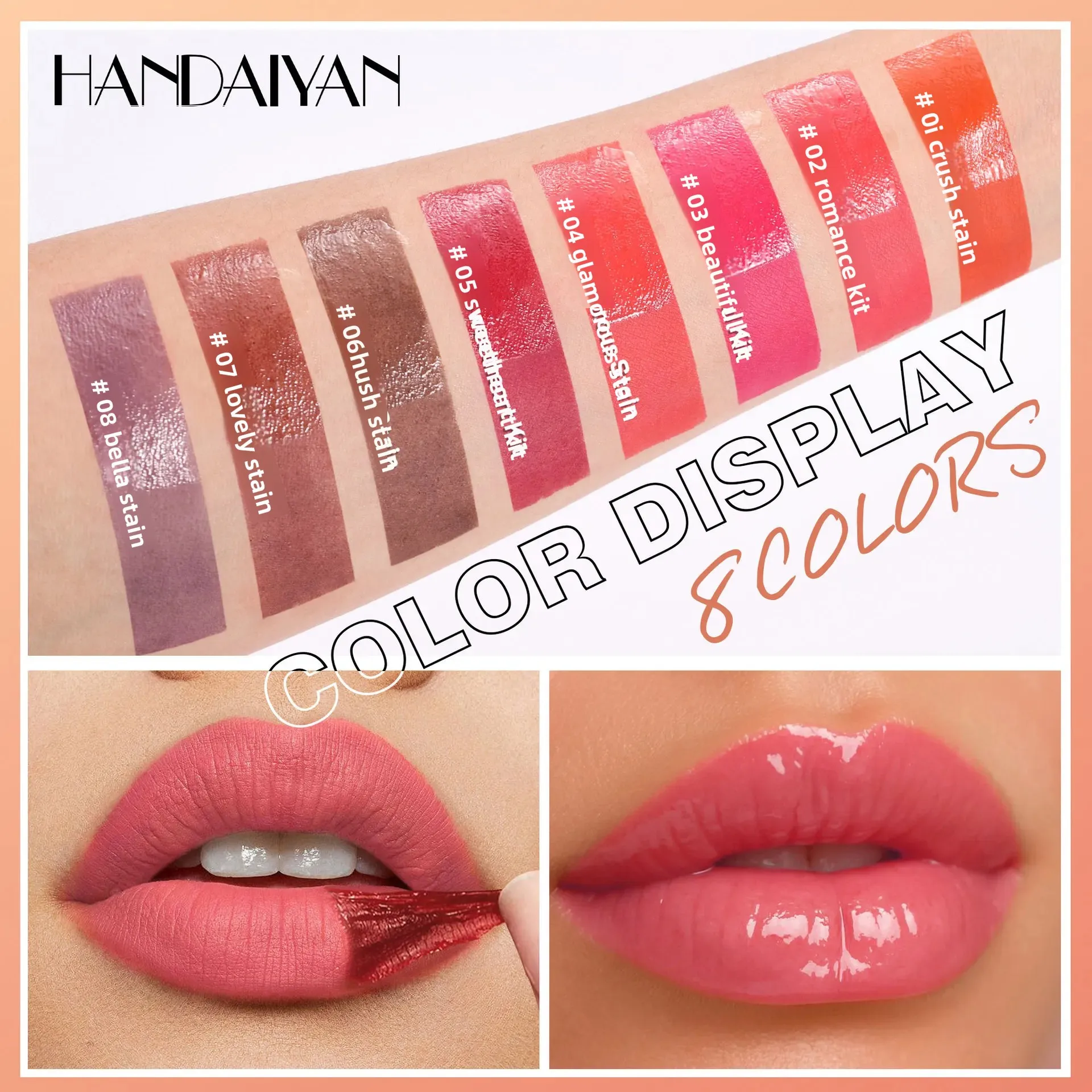 HANDAIYAN Transfer Proof Matte Lipstick Moisturizing Long Wear Peel Off Lip Gloss Waterproof 2in1 Lip Stain for Girls