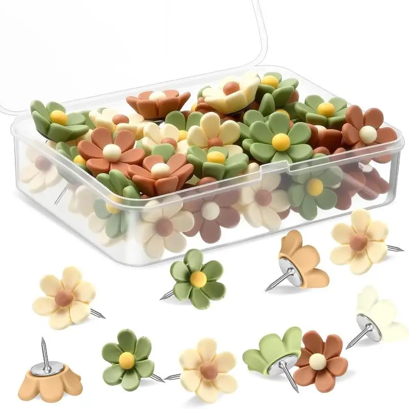 New 20pcs Floral Pushpins - Decorative Resin Flower Thumbtacks For Photo Walls & Office Supplies