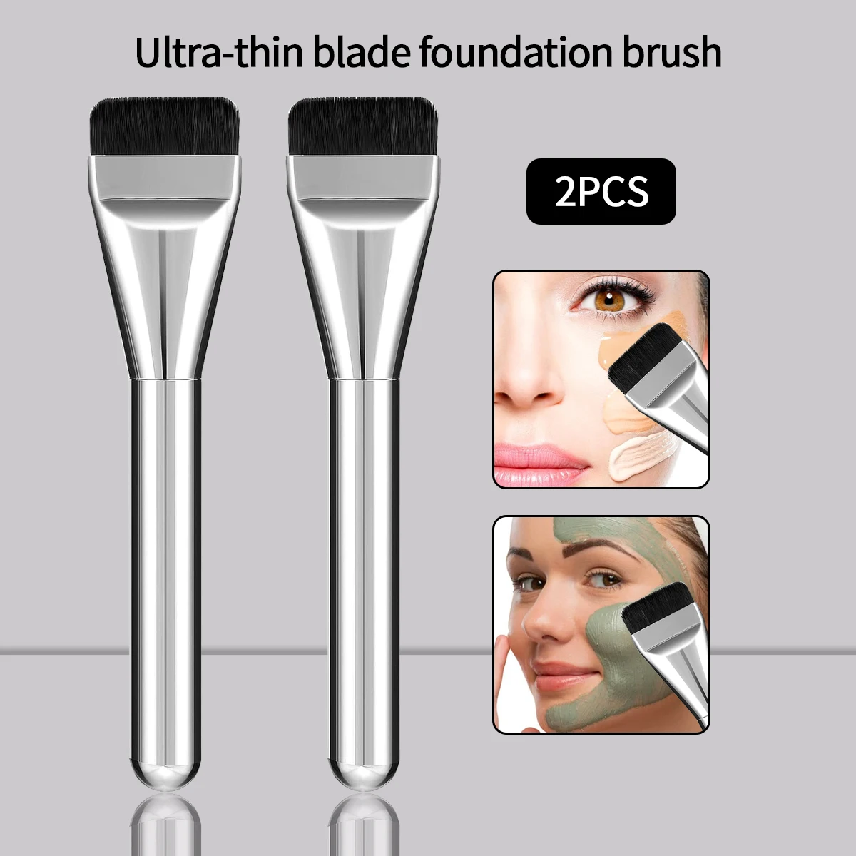 2pcs ultra-thin straight line foundation make-up brush flat head, no trace, no powder, multi-function facial mask, beauty brush