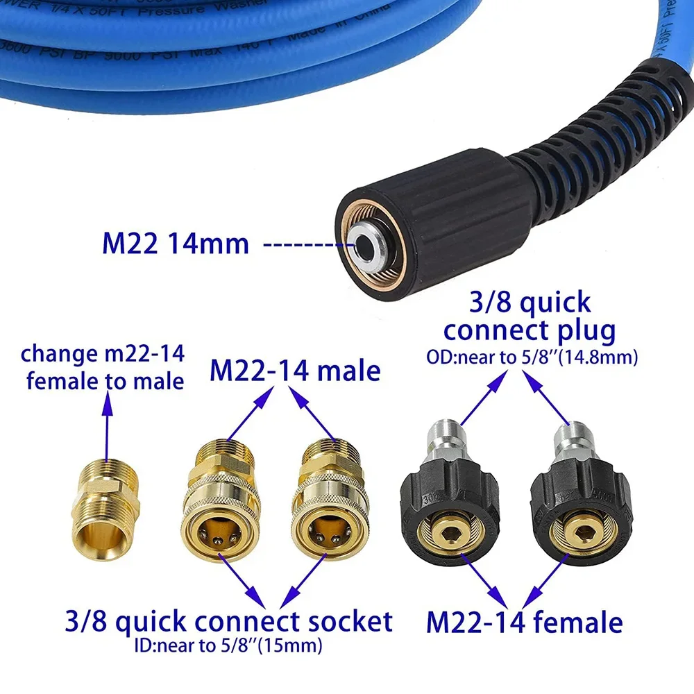 Super Flexible Pressure Washer Car Wash Water Cleaning Hose Pipe Cord Kink Resistant Power Washer Hose M22 3/8\