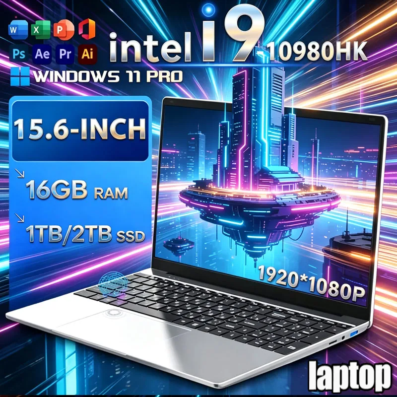 Laptop de 15.6" com Windows 11, Intel Core I9-10980HK, 16GB de RAM, 1TB SSD, Laptop para Jogos com Teclado Retroiluminado, Computador com Desbloqueio por Impressão Digital