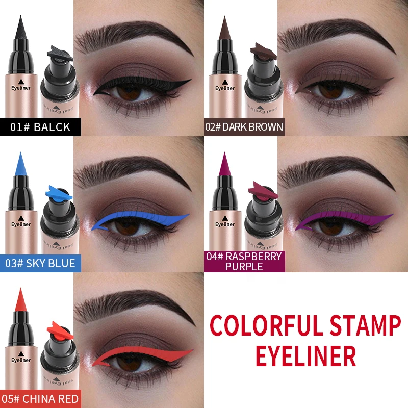 Cat Eye Stamp Delineador Líquido, 5 cores, preto, marrom, roxo, azul, vermelho, conjunto colorido, impermeável, multicolorido, prova de manchas