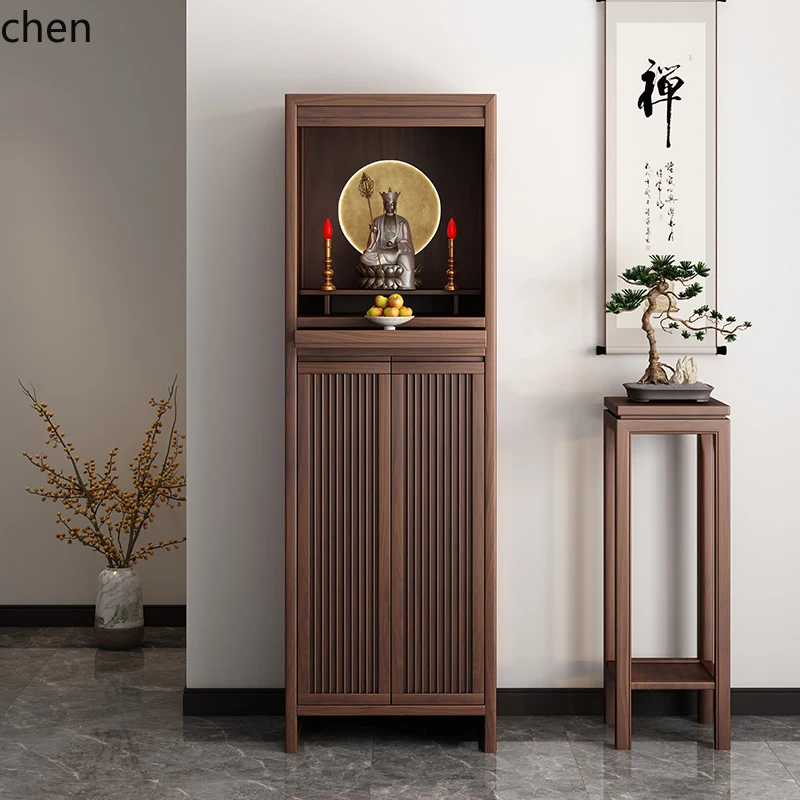 

QZT Buddha Shrine Solid Wood Cabinet Home Black Walnut Wood God Shrine Altar God of Wealth Cabinet