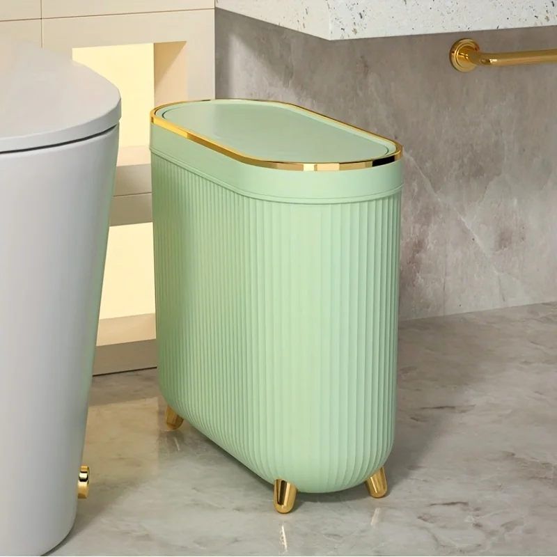 Compact Quiet-Close Trash Can for Bathroom/Bedroom - Electricity-Free, Space-Saving, with Optional Lid