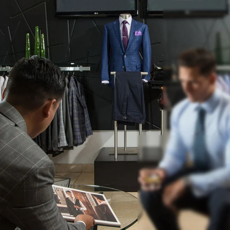 Traje personalizado de sastrería para hombre, conjunto de dibujo de tienda física, alta gama