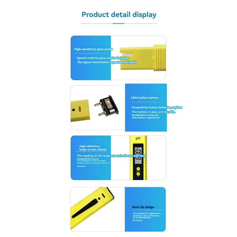 ABRE-Water PH Tester Water Quality Test Monitor Digital PH Meter 0.01 Titanium Probe Automatic Calibration Aquarium Pool Yellow