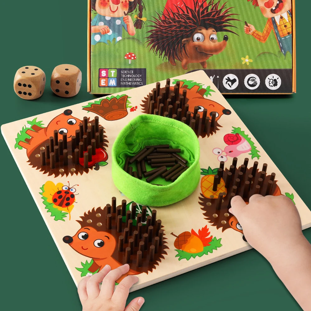 Wooden Hedgehog Plug in Board Game Kids Montessori Early Education Toys Learning Counting Matching Game for Toddler