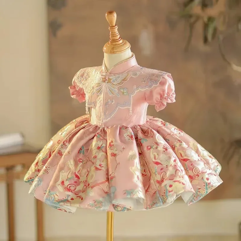 One Year Old Baby Girl Costume Grab Week Princess Dress Summer Matching Outfit ChineseDresses Clothes Guofeng Banquet Tang