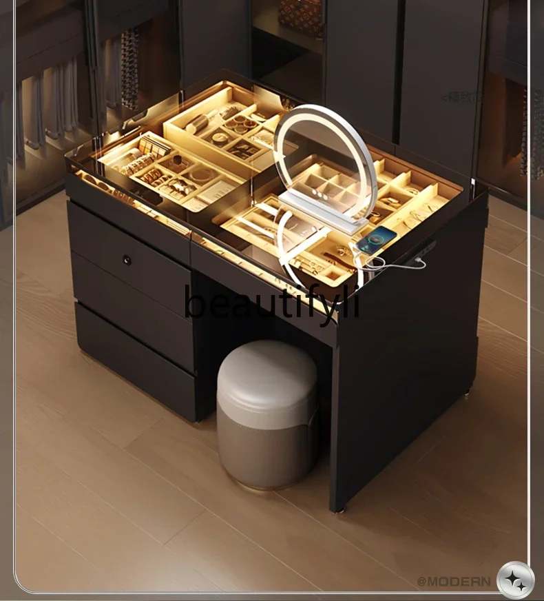 

LJYSimple Nakajima Dresser Integrated Mirror Bedroom Multifunctional Double-sided Storage Chest Cloakroom Jewelry Counter