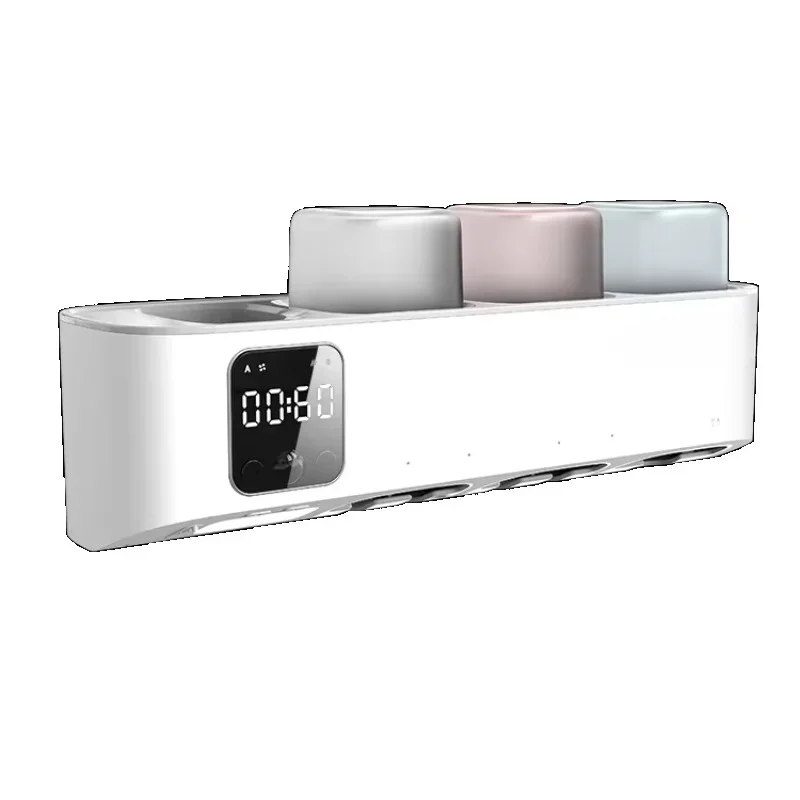 bathroom wall-mounted 4000mah three-cup sterilization toothbrush holder with clock and night light