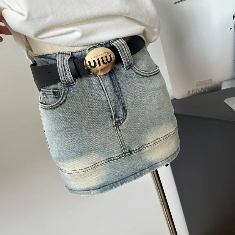 Amerikaanse Mode Denim Rok Voor Vrouwen 2024 Lente/Zomer Nieuwe Retro Hoge Taille Slim Omwikkeld Heup Korte Rokjes Vrouwelijke Kleding