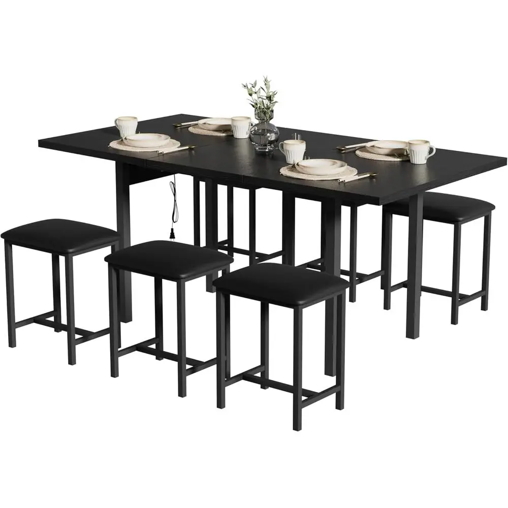 

Расширяемый обеденный стол на 6 мест с квадратными табуретками, 6 столов с USB-портами и металлическим каркасом, компактный деревянный обеденный набор для малышей