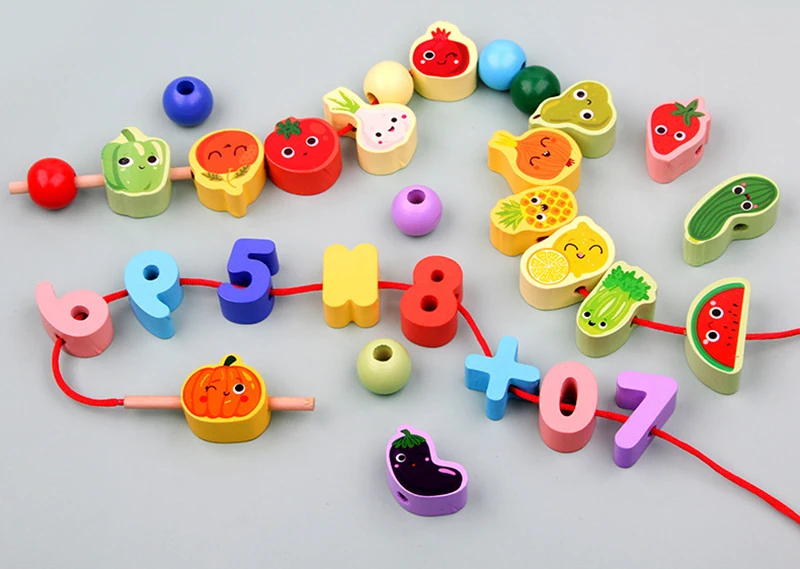 9-36 stücke Baby Holz Spielzeug Cartoon Obst Tier Bespannen Threading Holz Perlen Spielzeug Montessori Pädagogisches Spielzeug Für Kinder – Detail 12