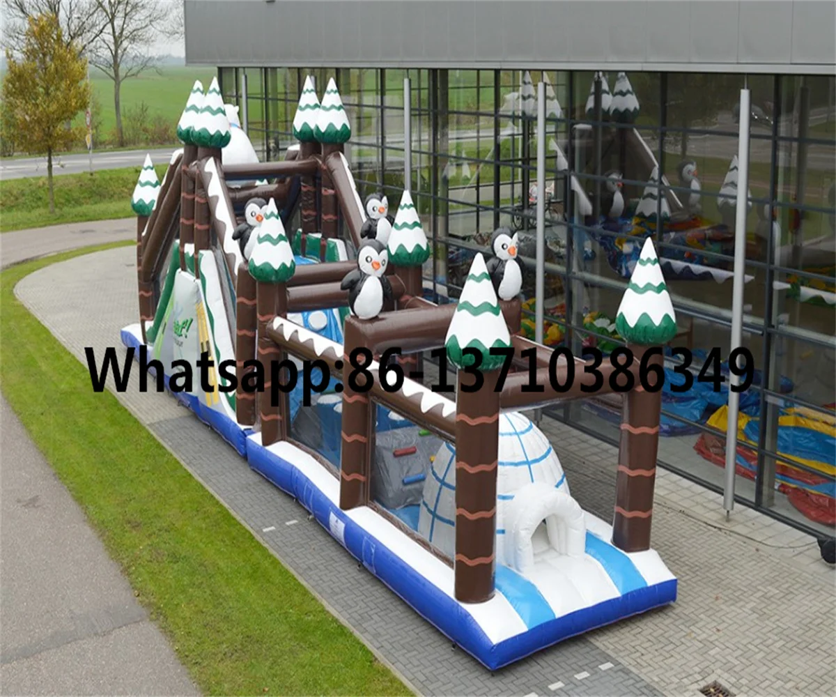 

Factory hot-selling commercial adult children inflatable polar bear obstacle course slide BD-059