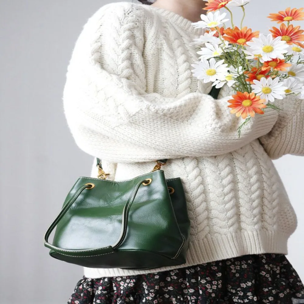 

Новая женская сумка-ведро из коровьей кожи растительного дубления премиум-класса первого слоя, модная сумка через плечо из натуральной кожи.