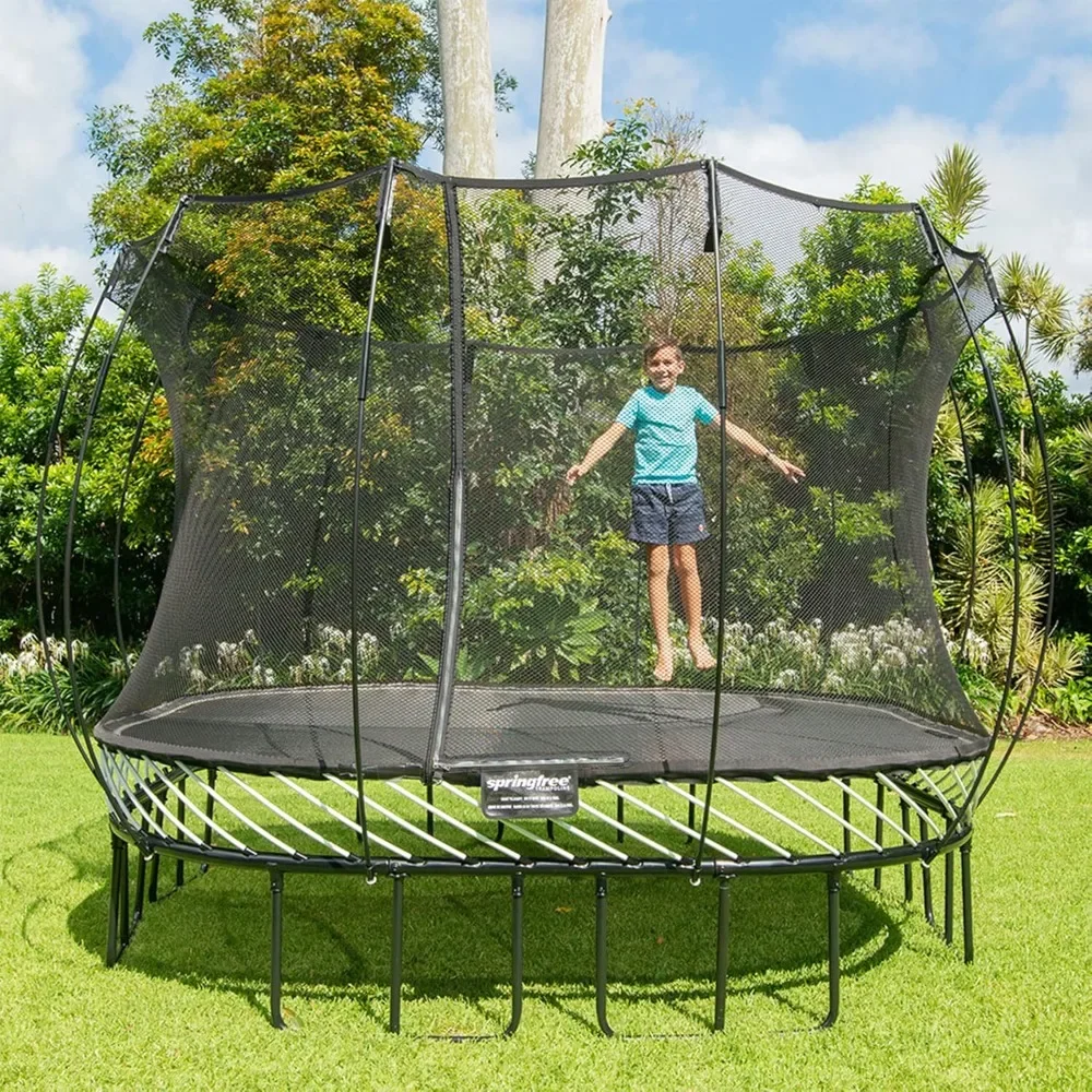 Large Square Springless Backyard Trampoline w/Hidden Frame & Net Enclosure