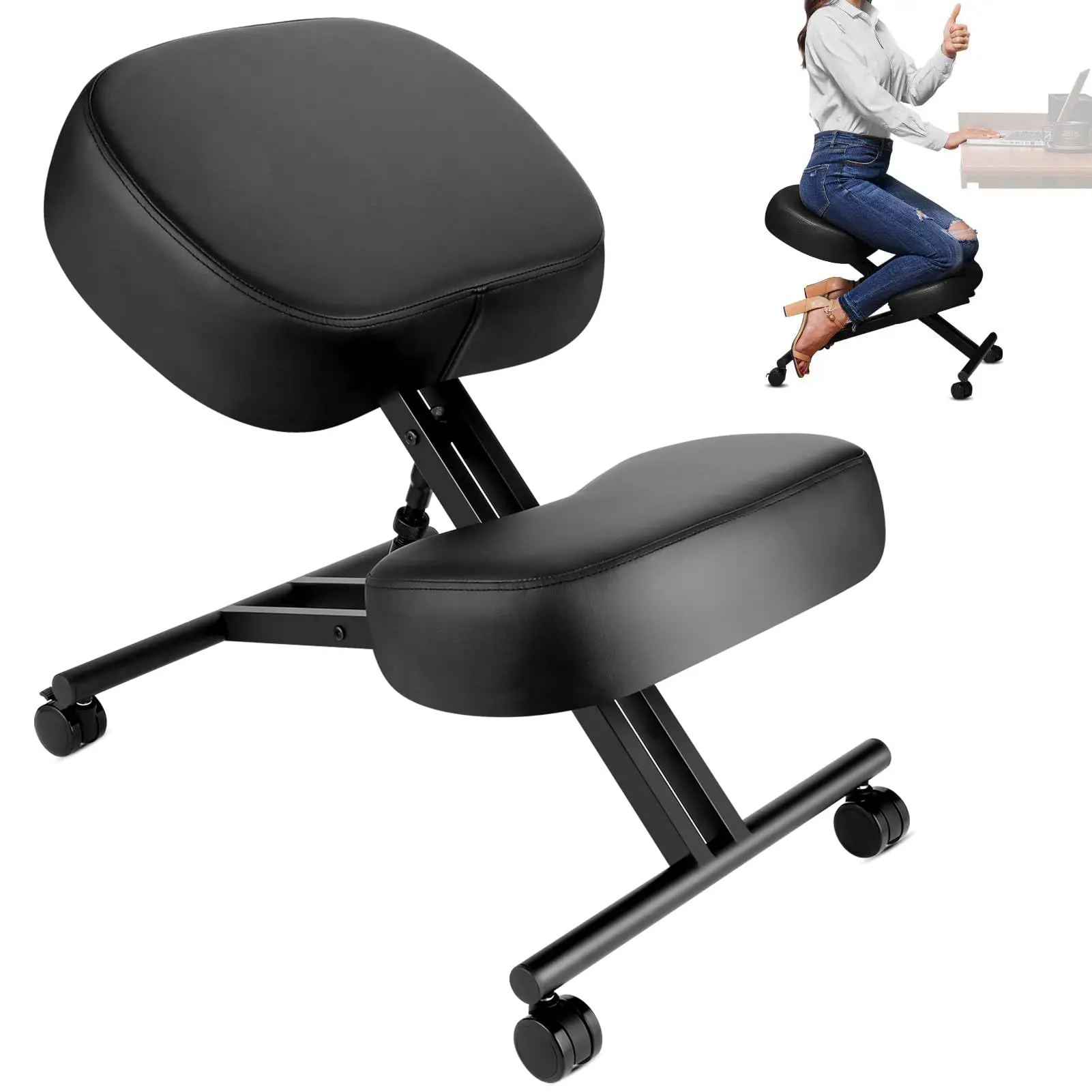 Ergonomic Kneeling Chair, Meditation Chair with Height Adjustable and Cushion for Home and Office, Posture Office Stool