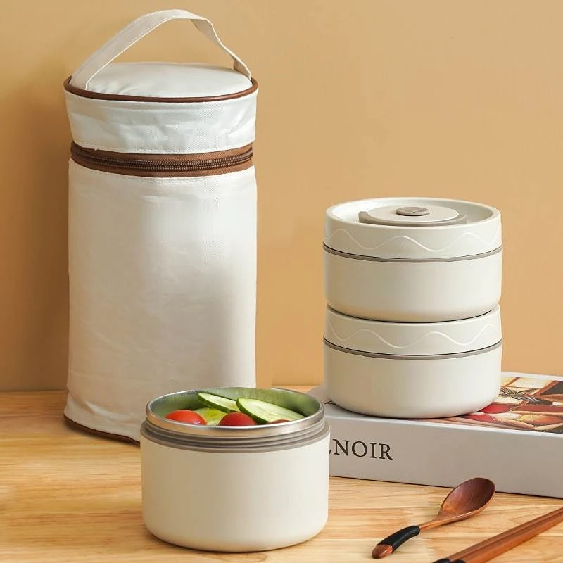 304 stainless steel insulated lunch box portable round multi-layer office students sealed lunch box